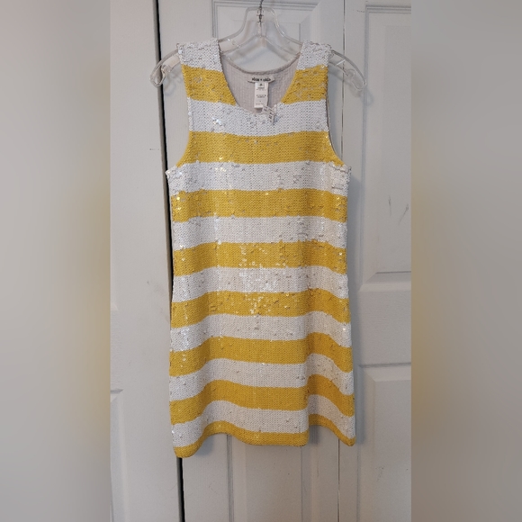 NWT Sequin Yellow and White Striped Dress - Size Small - Picture 2 of 7